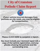 City of Cranston  Pothole Claim Report